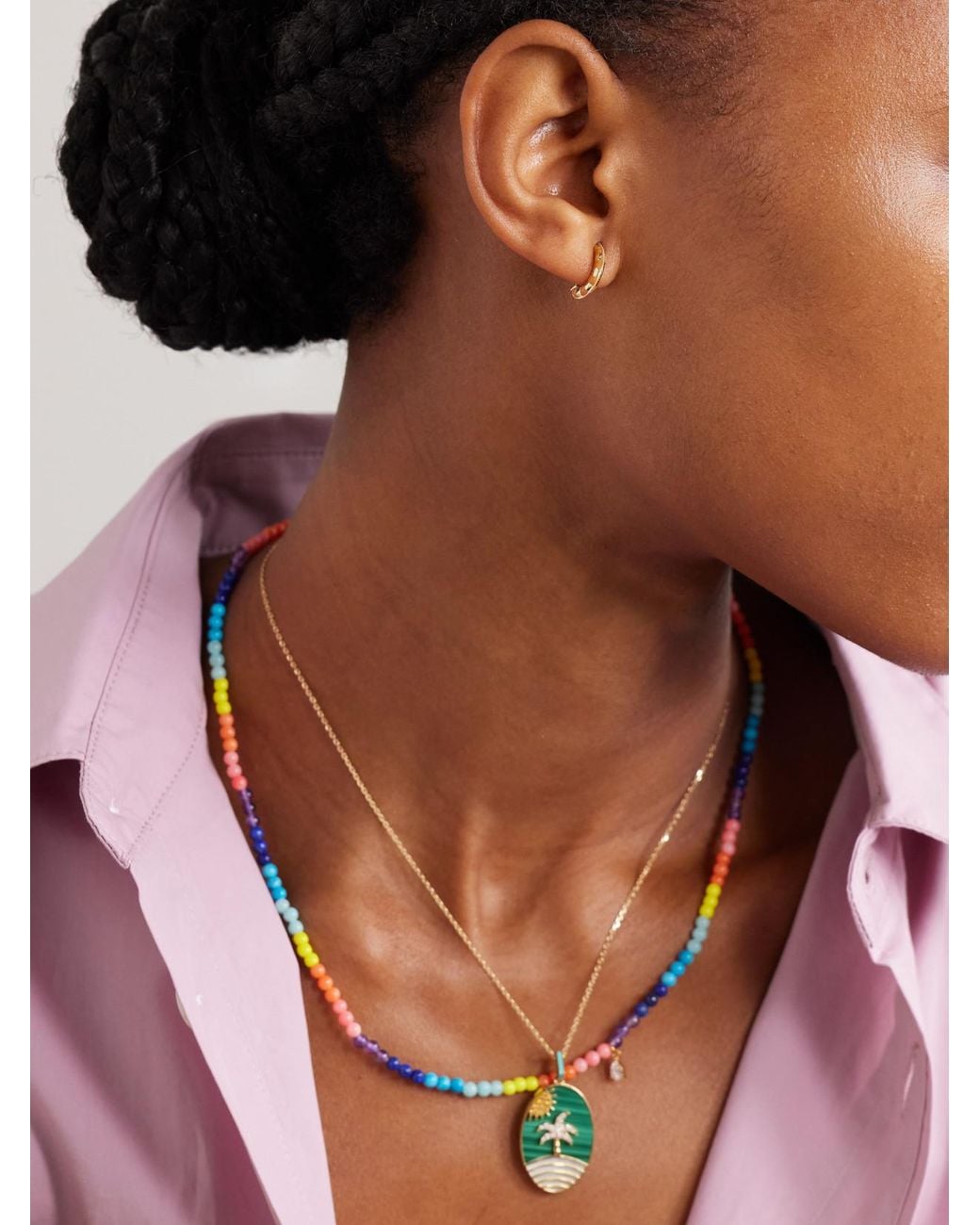 Yvonne Léon Natural 9-Karat And Enamel Hoop Earrings