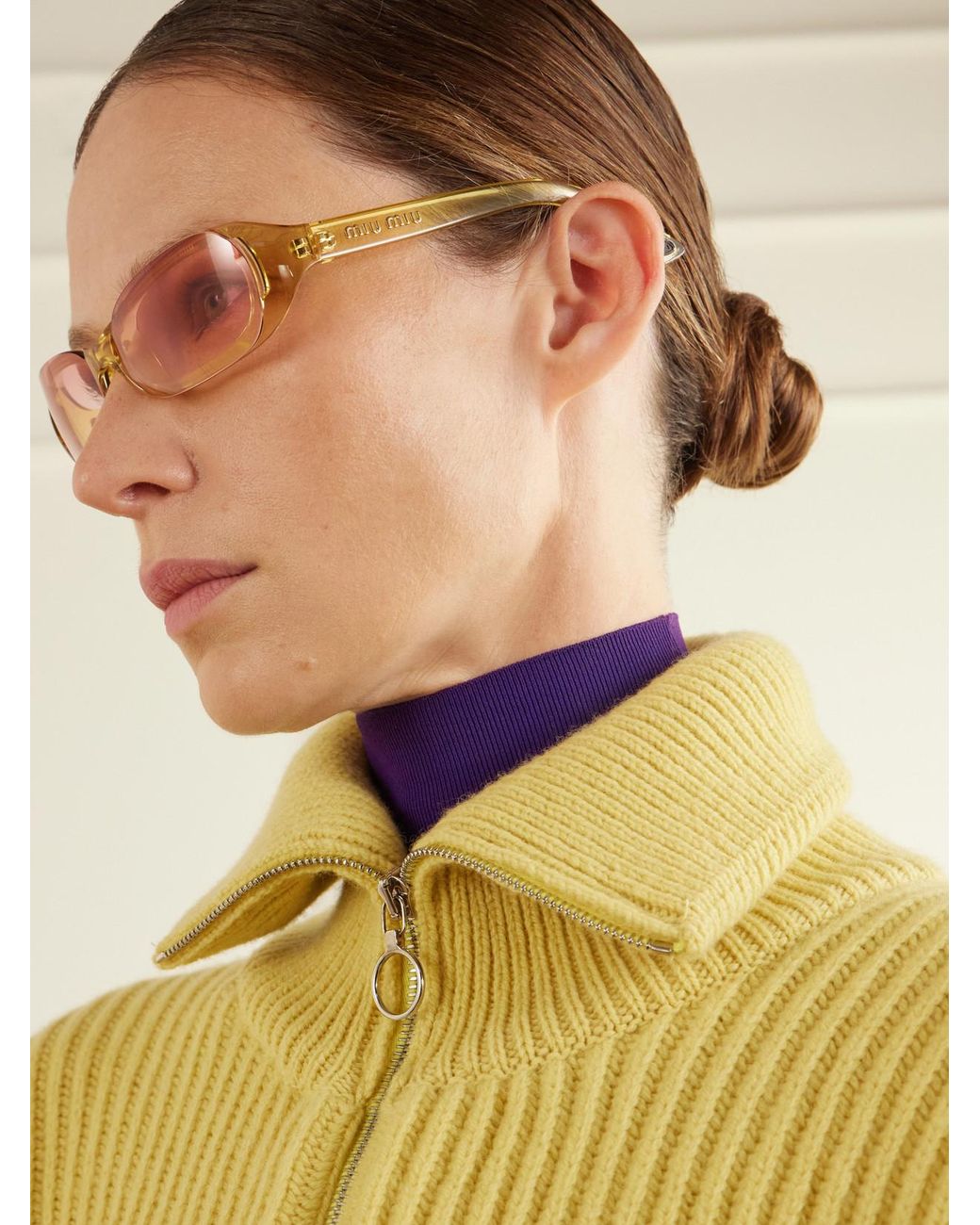 Miu Miu Pink Round-Frame Acetate Sunglasses