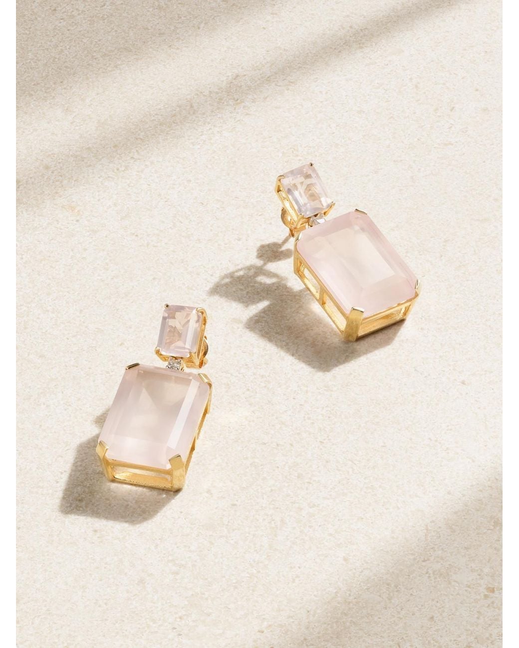 Mateo Natural 14-Karat Rose Quartz And Diamond Earrings