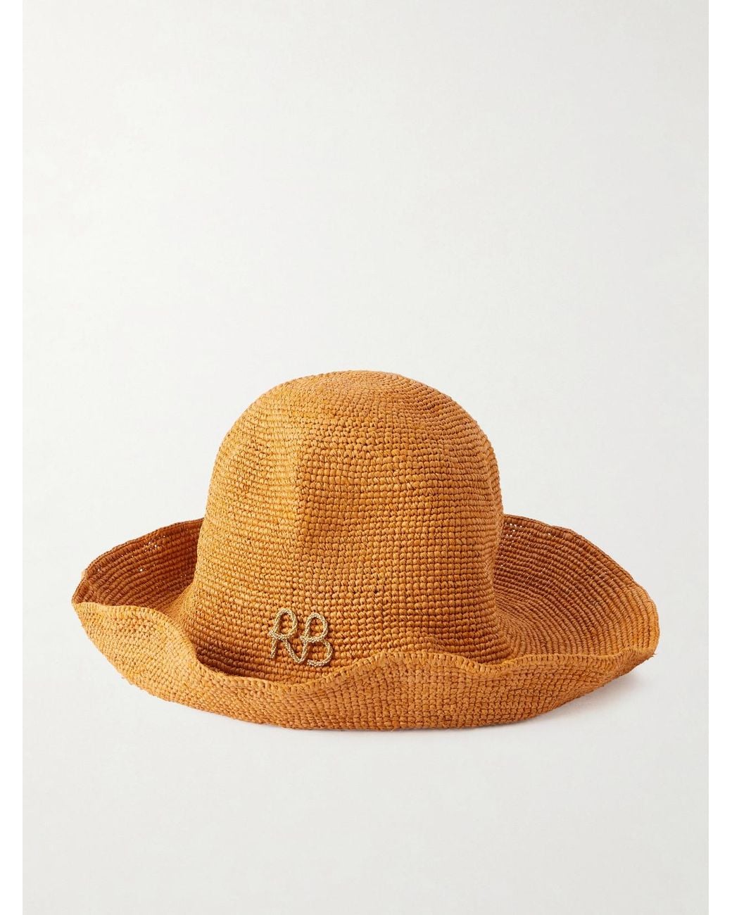 Ruslan Baginskiy Brown Monogram-Embellished Straw Bucket Hat