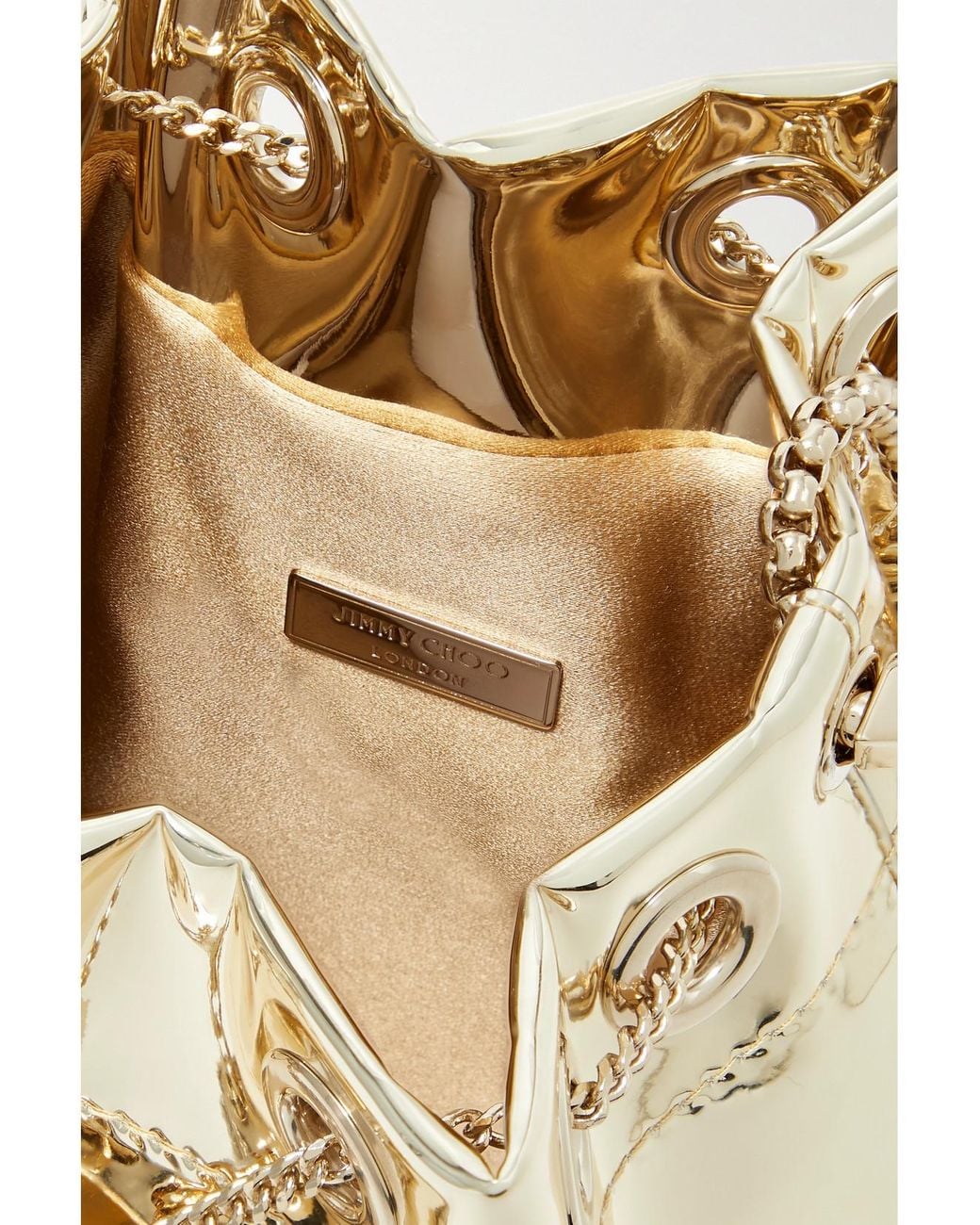 Jimmy Choo Natural Bon Bon Metallic Mirrored-Leather Bucket Bag
