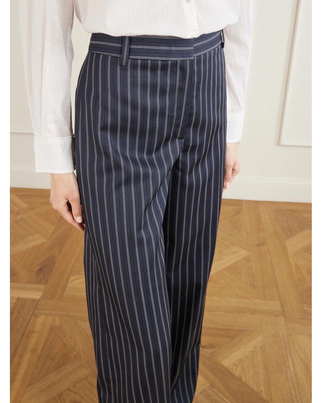 Nili Lotan Blue Rivers Striped Wool Wide-Leg Pants