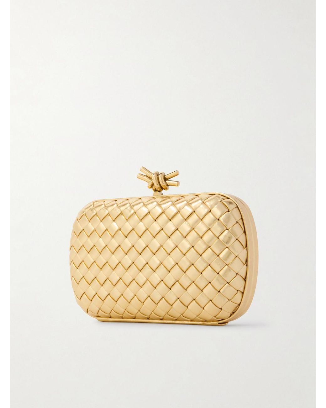 Bottega Veneta Knot Padded Intrecciato Metallic Leather Clutch