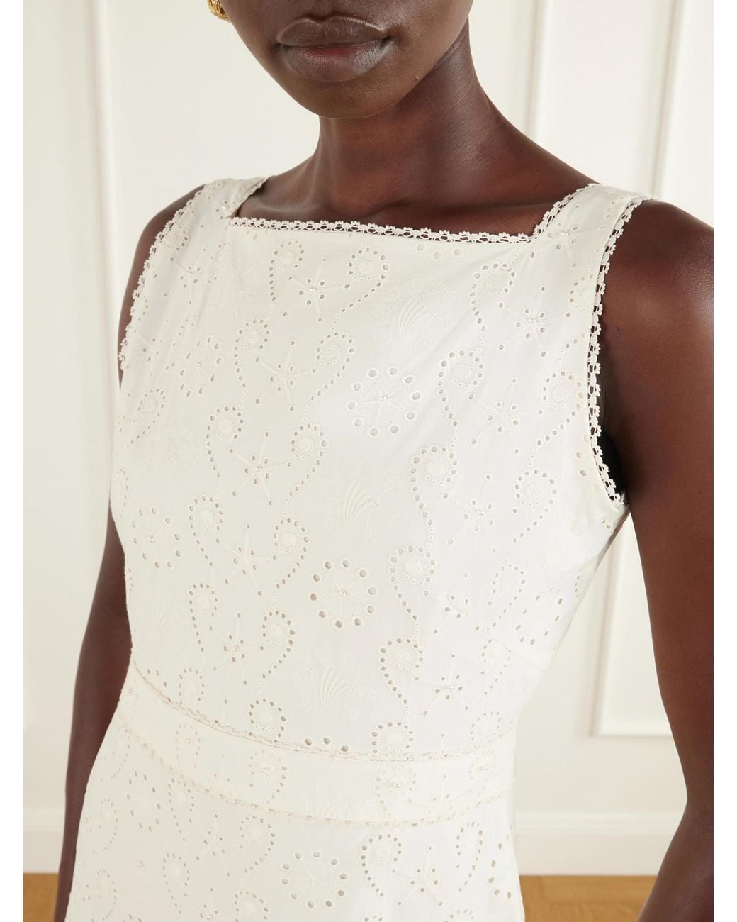 Agua Bendita White Abeja Playa Broderie Anglaise Cotton Maxi Dress