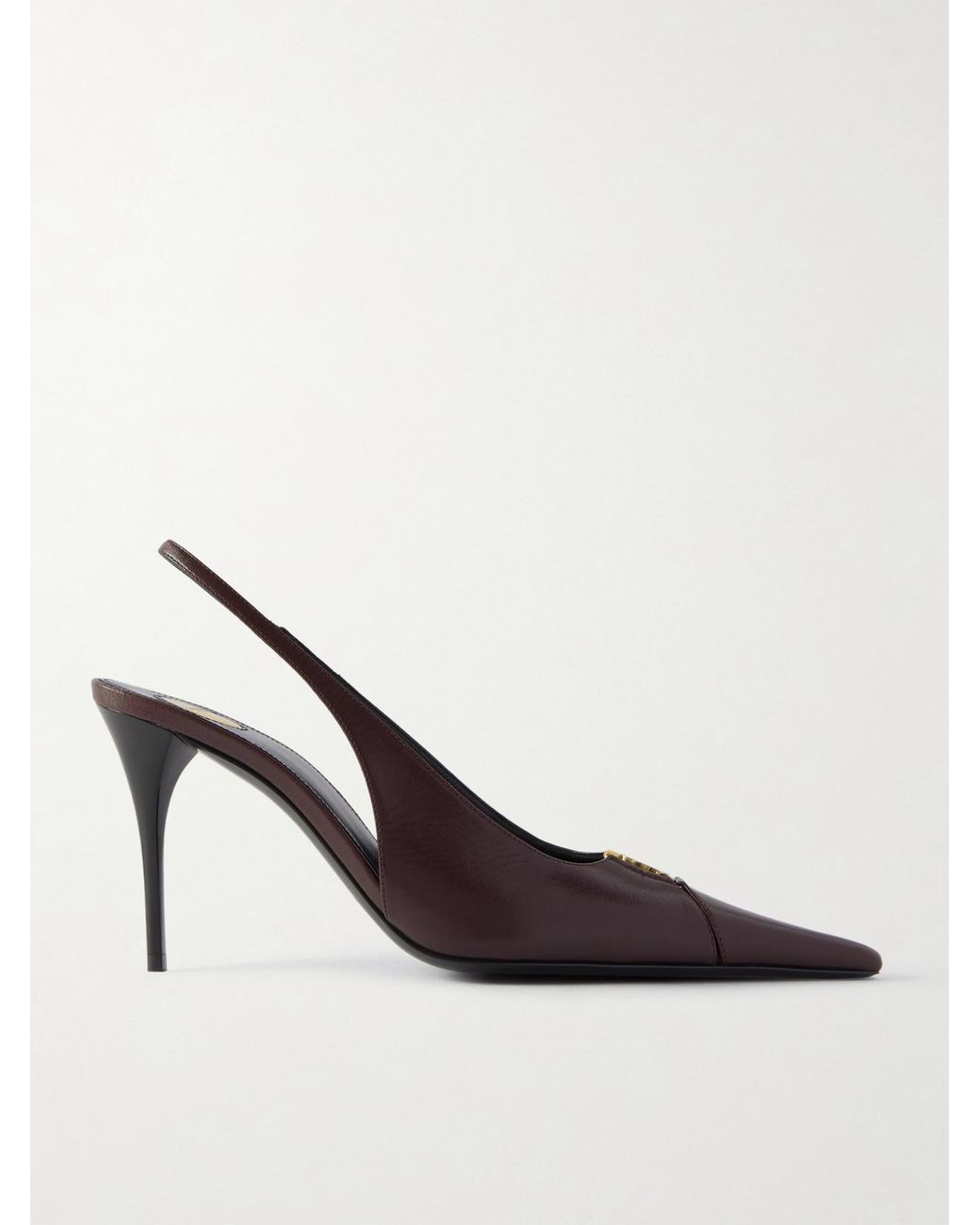 Saint Laurent Red Babylone Cassandre-Embellished Leather Slingback Pumps