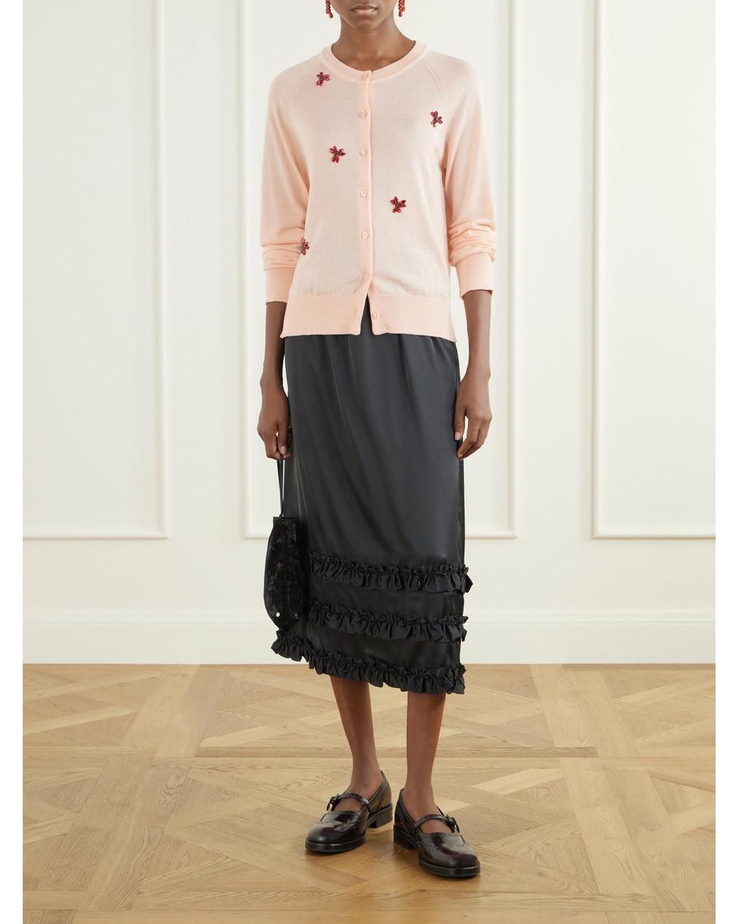 Simone Rocha Natural Crystal-Embellished Wool And Silk-Blend Cardigan