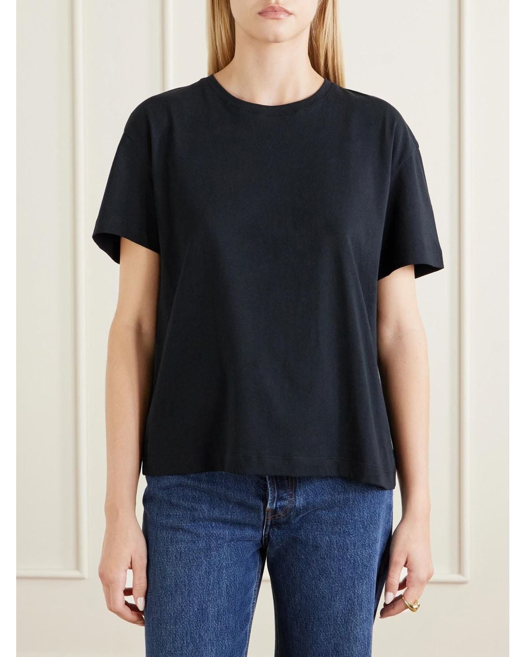 Totême Black Logo-Embroidered Organic Cotton T-Shirt