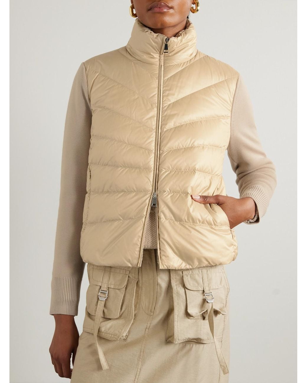 Moncler Natural Apliquéd Wool And Quilted Shell Down Cardigan