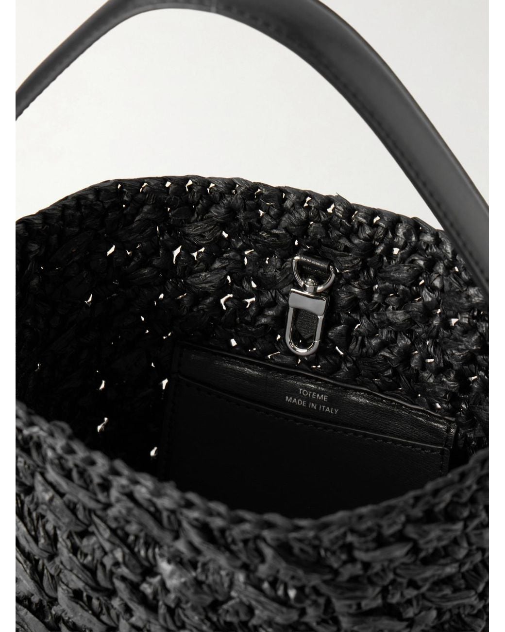 Totême Black Belted Small Leather-Trimmed Raffia Shoulder Bag