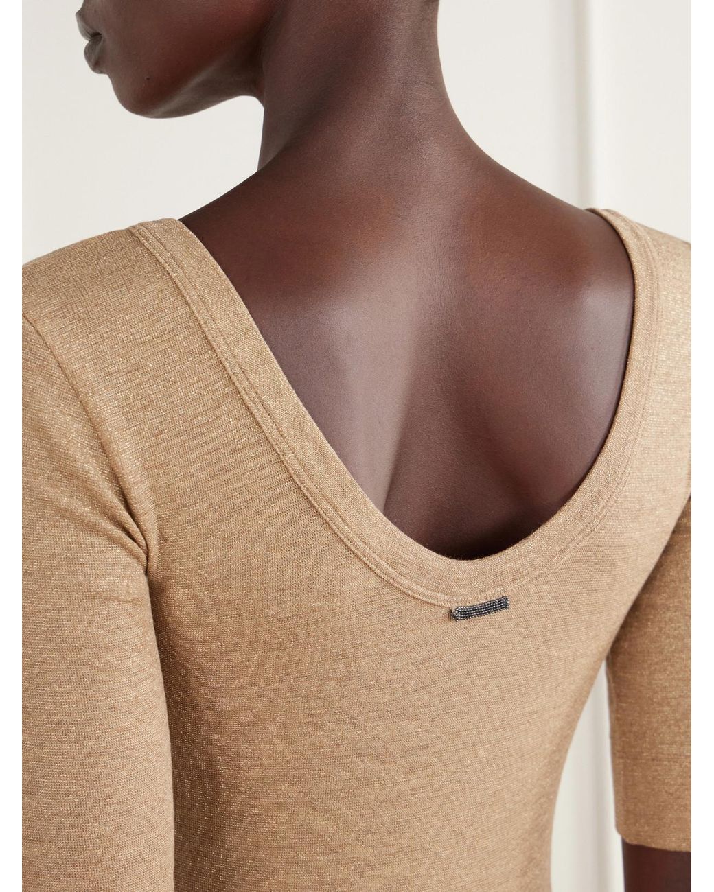 Brunello Cucinelli Natural Metallic Wool-Blend Knitted T-Shirt