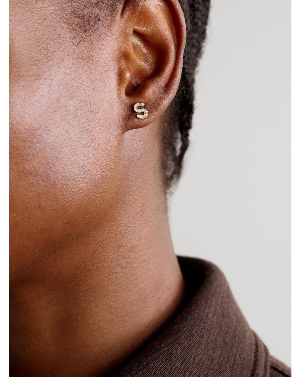 Sophie Bille Brahe Natural Petite Letter 18-Karat Recycled Diamond Single Earring