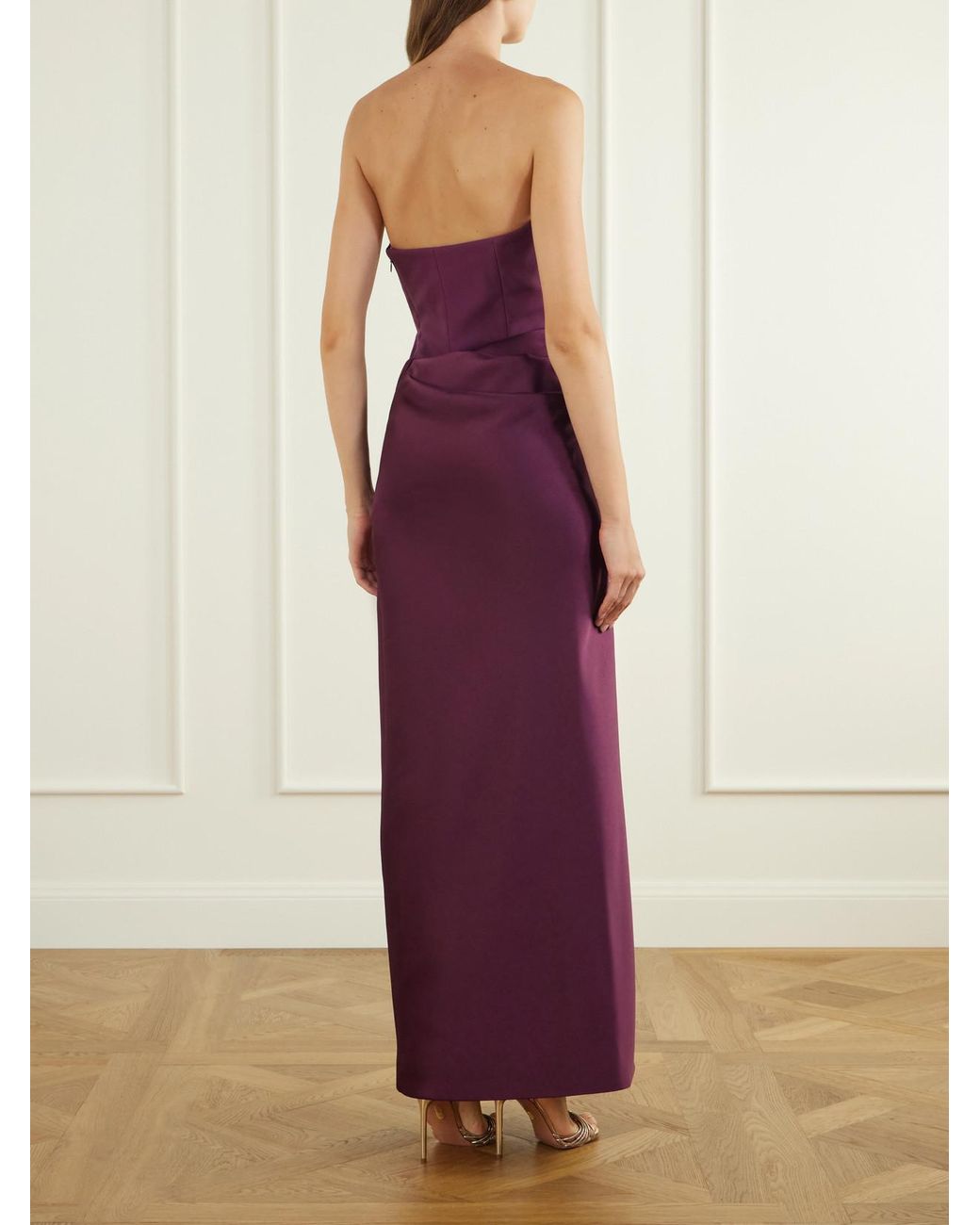 Solace London Purple Seri Strapless Twill And Crepe Gown