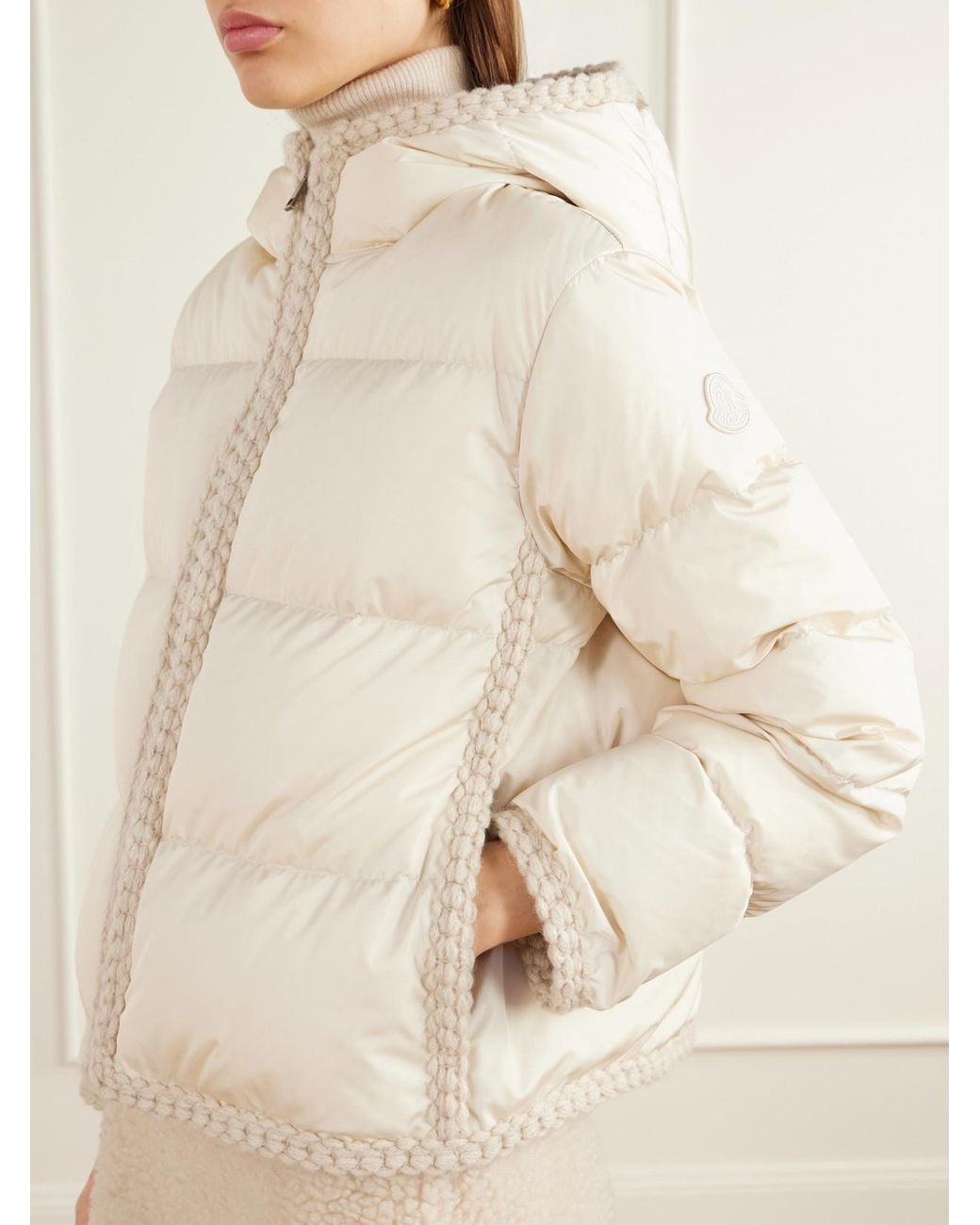 Moncler Natural Evocateur Knit-Trimmed Shell Down Jacket