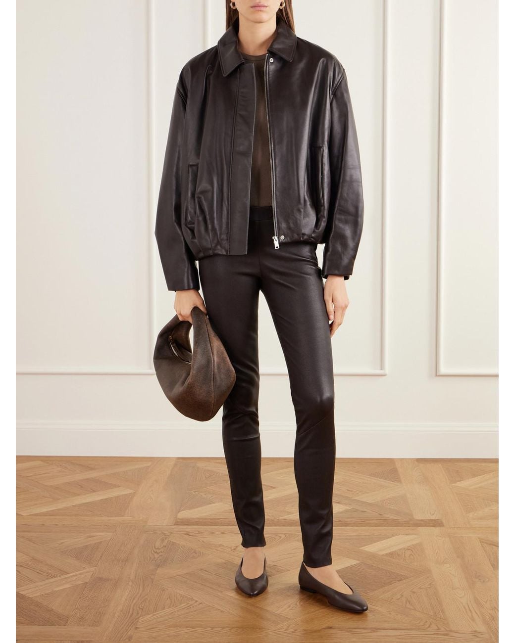 Arma Black Melis Pleated Leather Jacket