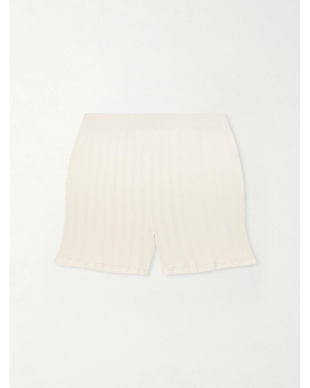 Gucci Natural Lace-Trimmed Pointelle-Knit Wool Mini Shorts