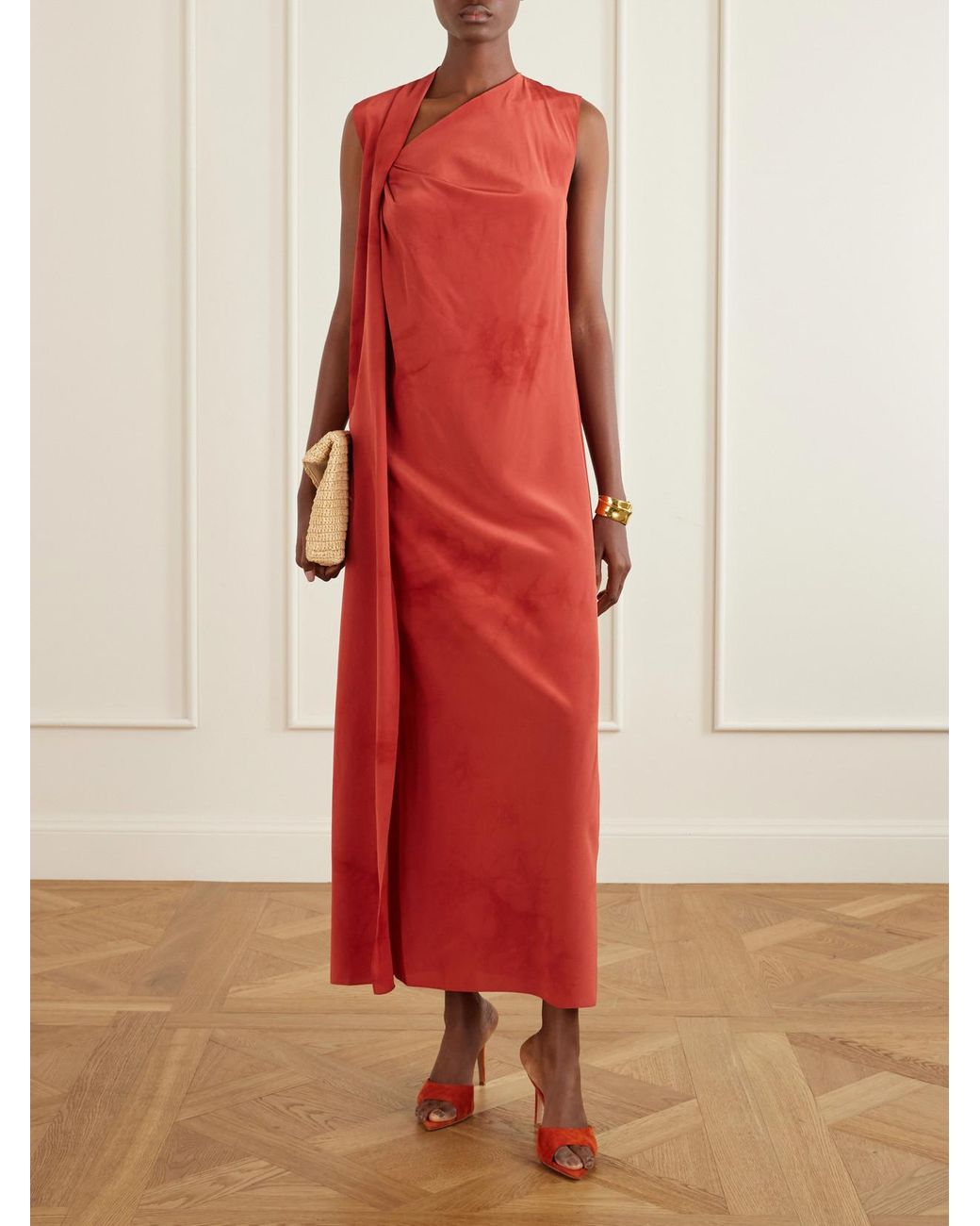 Cortana Red Estela One-Shoulder Silk-Chiffon Maxi Dress