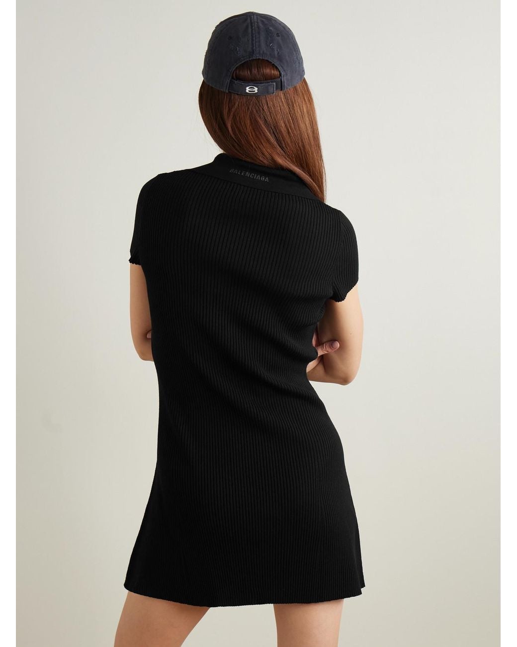Balenciaga Black Ribbed Wool-Blend Mini Dress