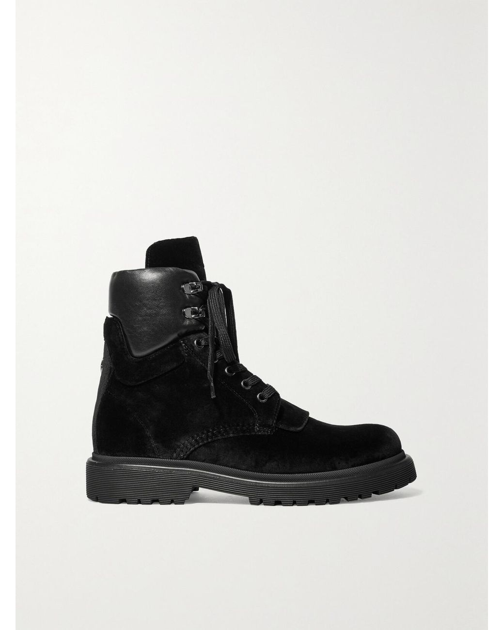 Moncler Black Patty Leather-Trimmed Velvet Ankle Boots