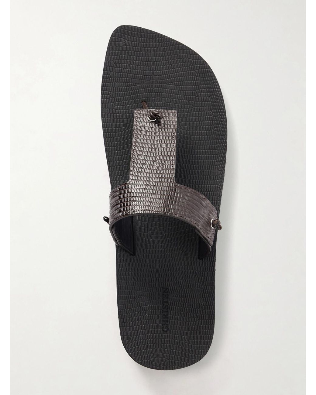 Christen Brown Edge Lizard-Effect Leather Flip Flops