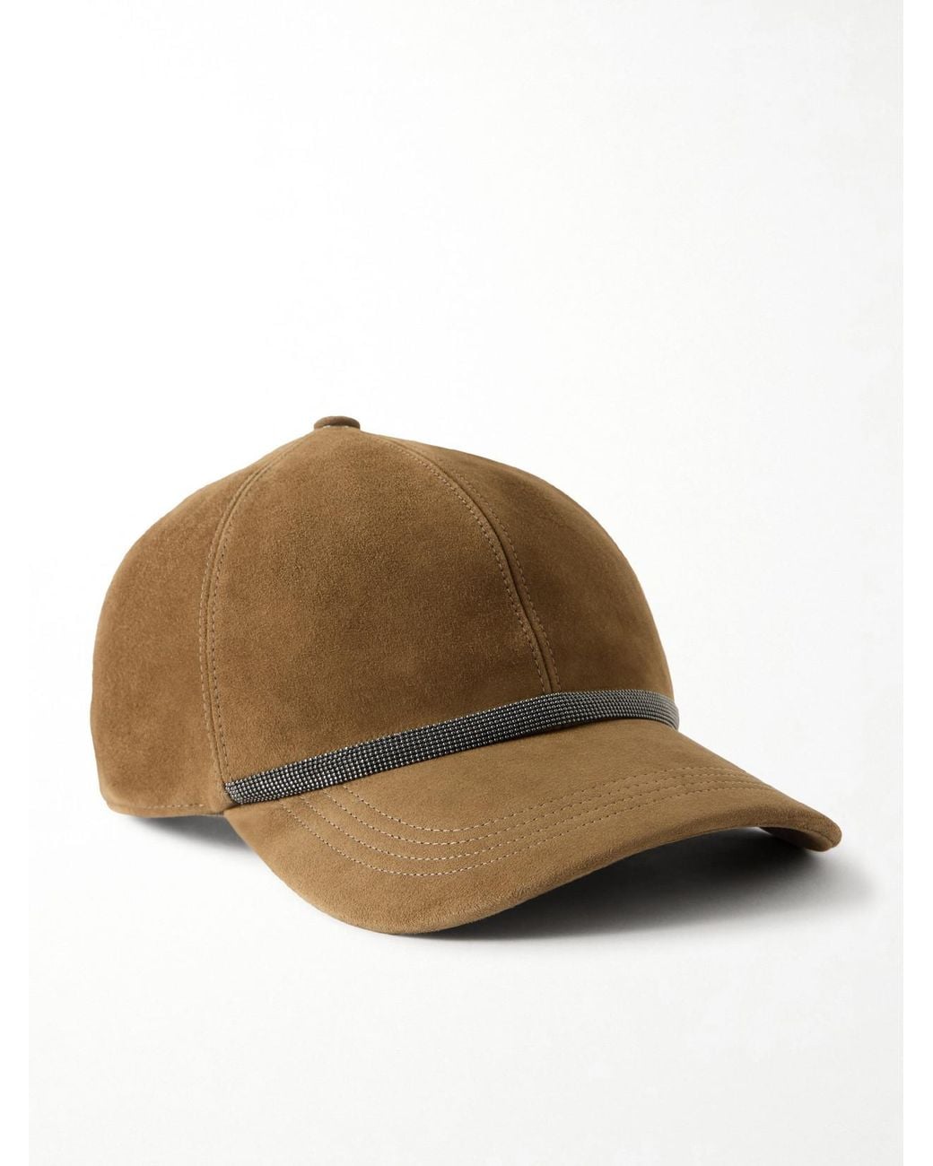 Brunello Cucinelli Brown Monili-Embellished Suede Baseball Cap