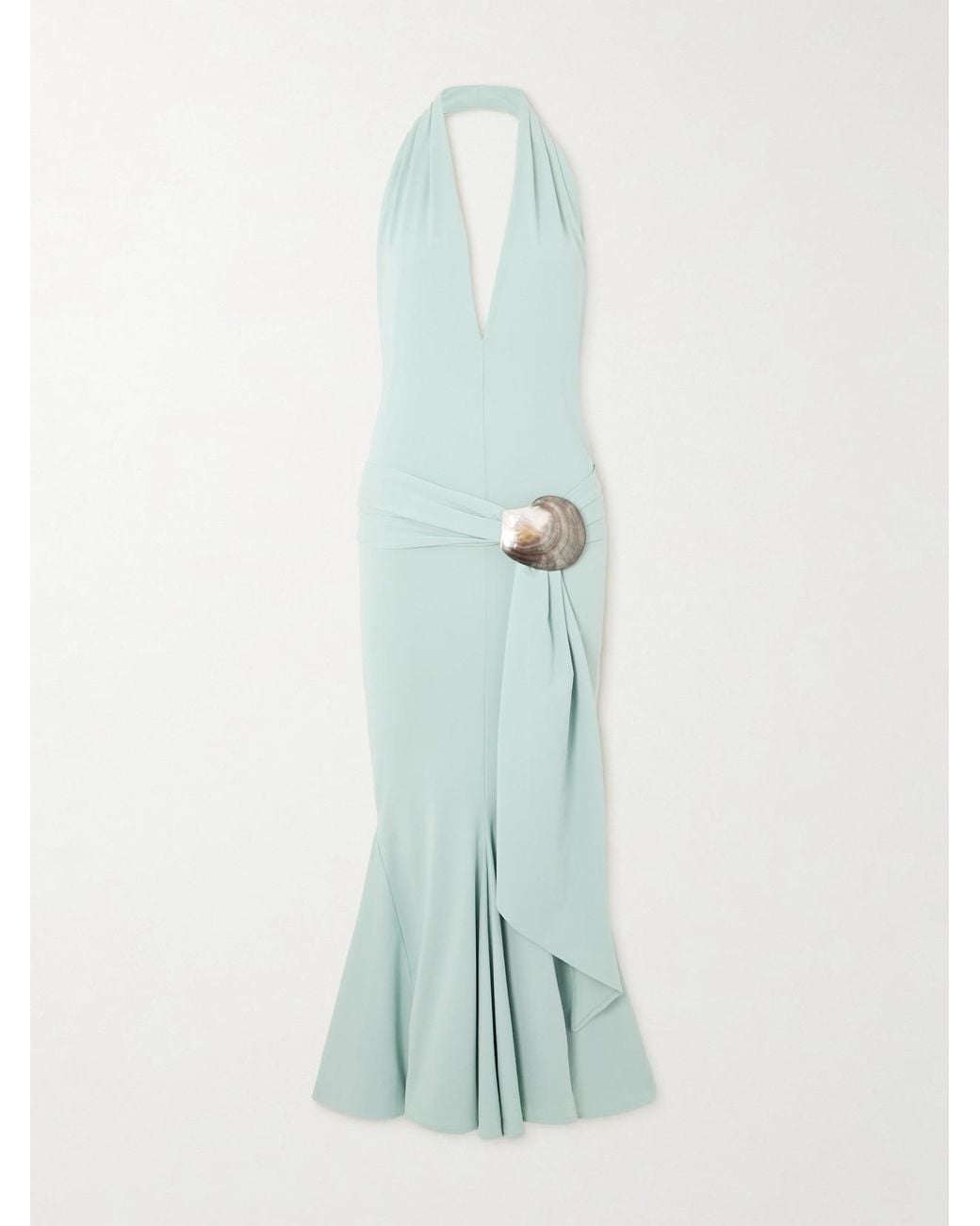 Conner Ives Embellished Stretch Recycled-Satin Halterneck Midi Dress in Blue  | Lyst