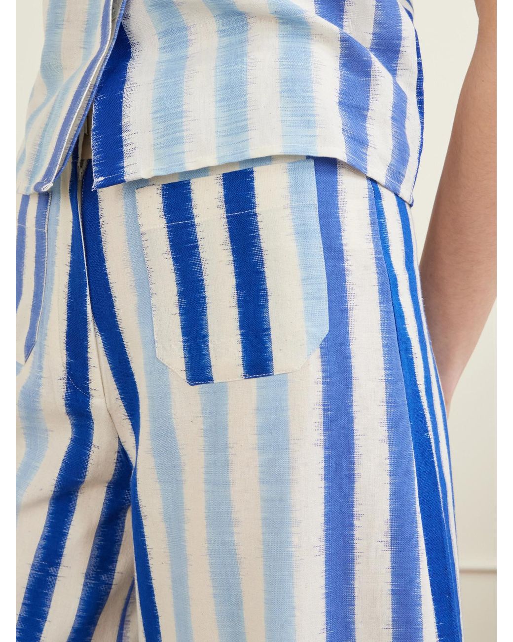 Emporio Sirenuse Blue Striped Wide-Leg Cotton Pants