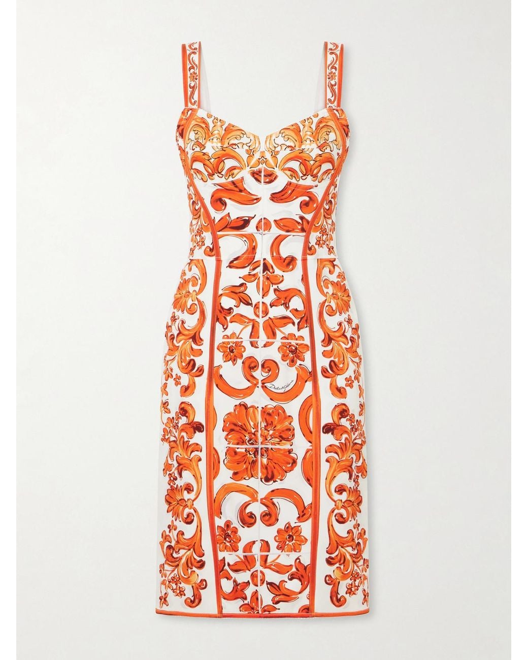 Dolce & Gabbana White Printed Silk-Blend Charmeuse Mini Dress