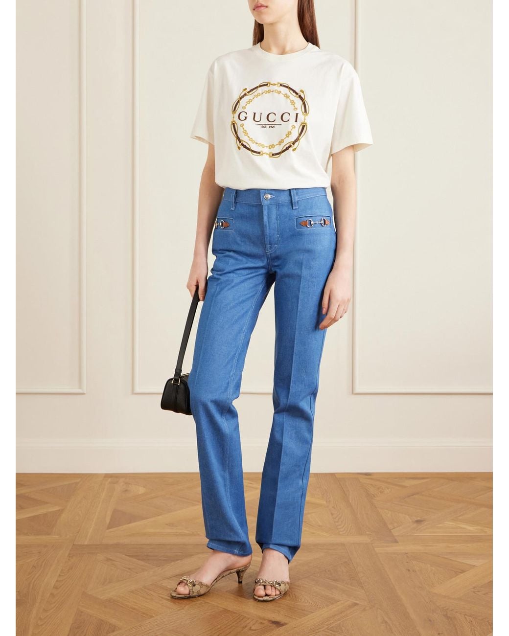 Gucci Natural Horsebit-Embellished Canvas-Jacquard Sandals