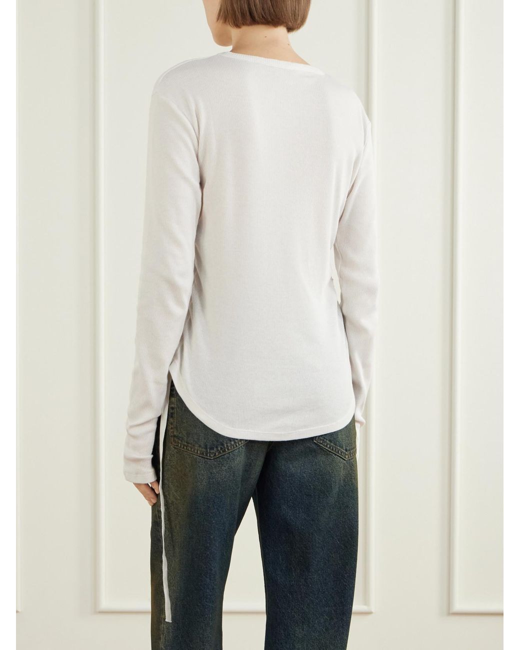 Ann Demeulemeester White Dot Gathered Ribbed Cotton T-Shirt