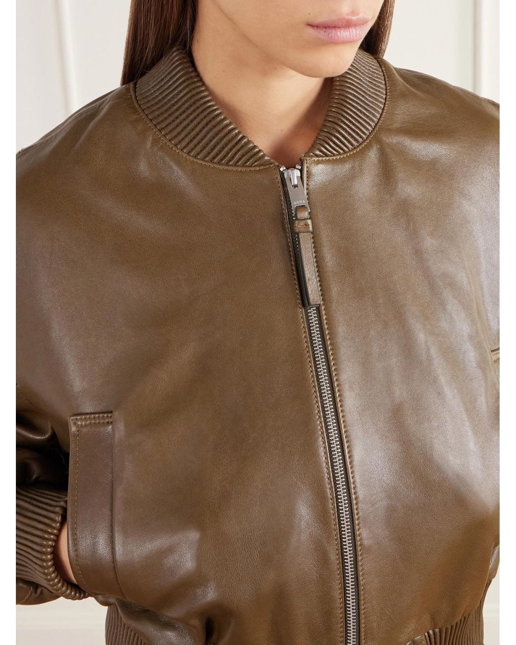Arma Brown Hannan Cropped Leather Bomber Jacket