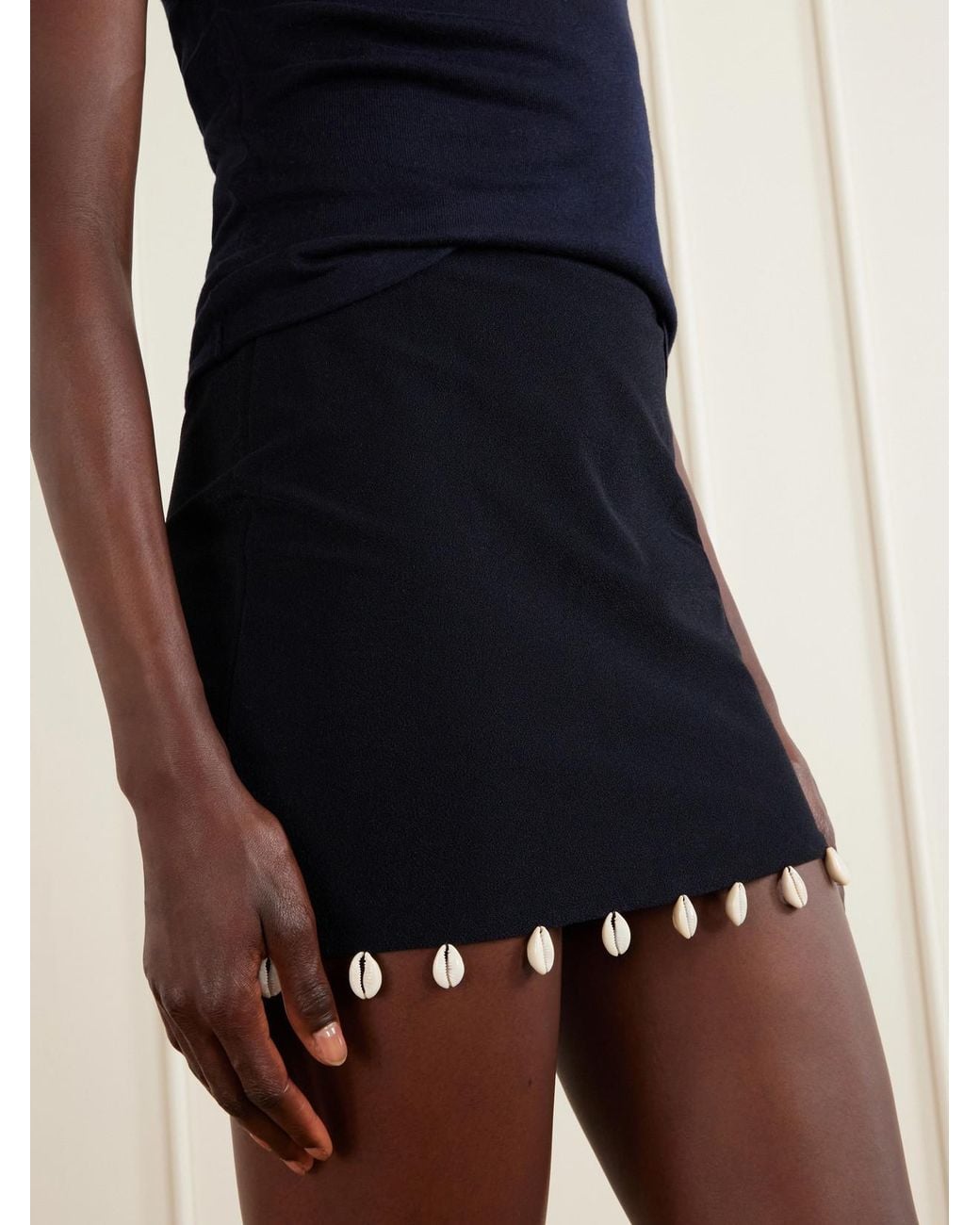 SARA CRISTINA Blue Embellished Jersey Mini Skirt