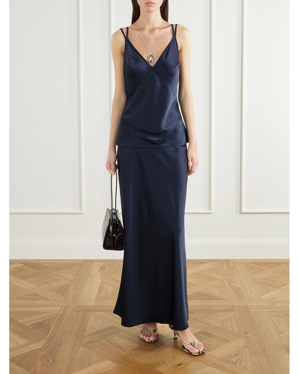 Anine Bing Blue Bar Satin Maxi Skirt