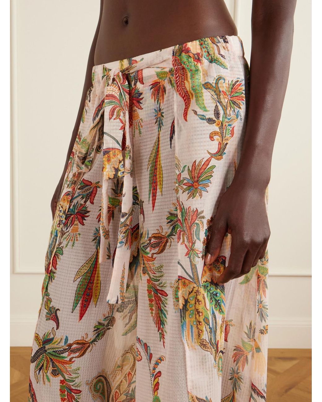 Etro Pink Belted Tiered Paisley And Floral-Print Satin Wide-Leg Pants