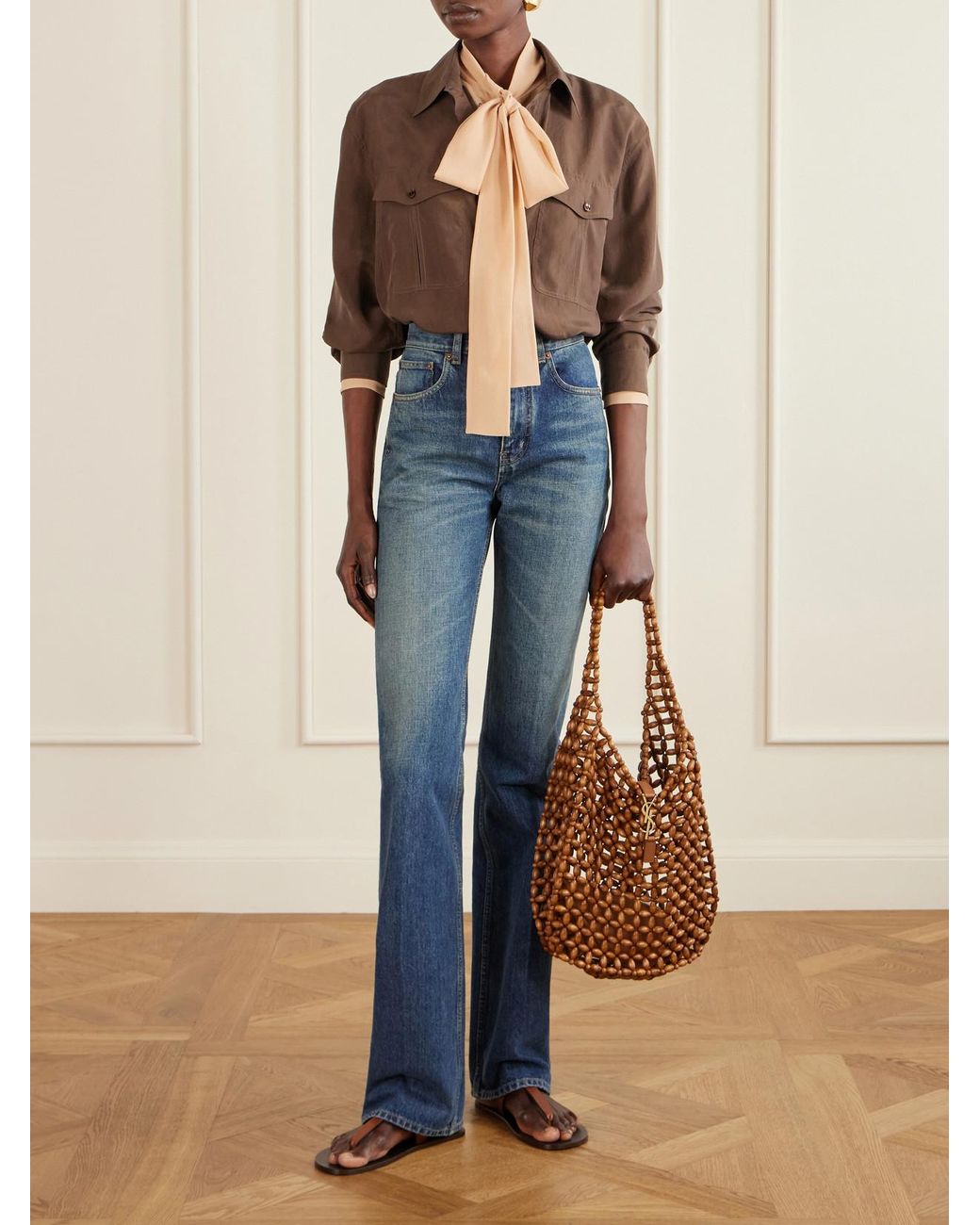 Saint Laurent Brown Silk Habotai Shirt