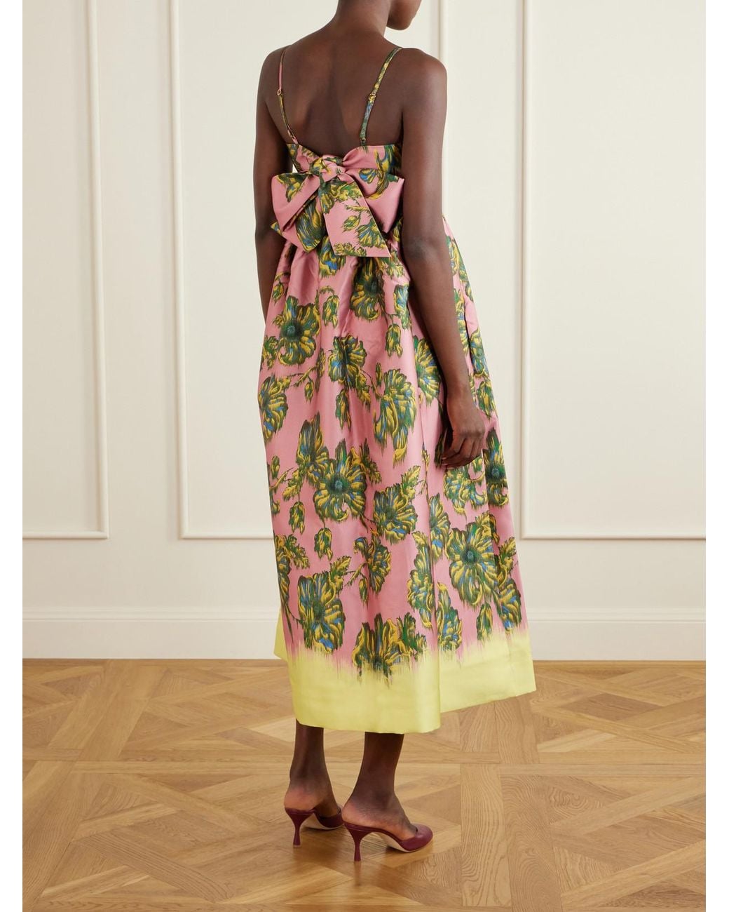 ALÉMAIS White Faye Tie-Detailed Floral-Print Twill Midi Dress