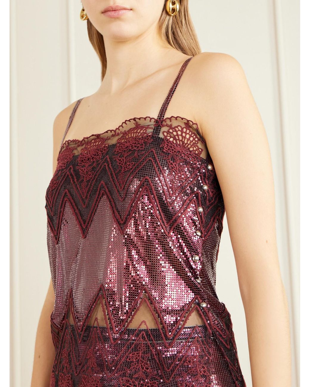 Rabanne Purple Lace-Trimmed Chainmail Camisole