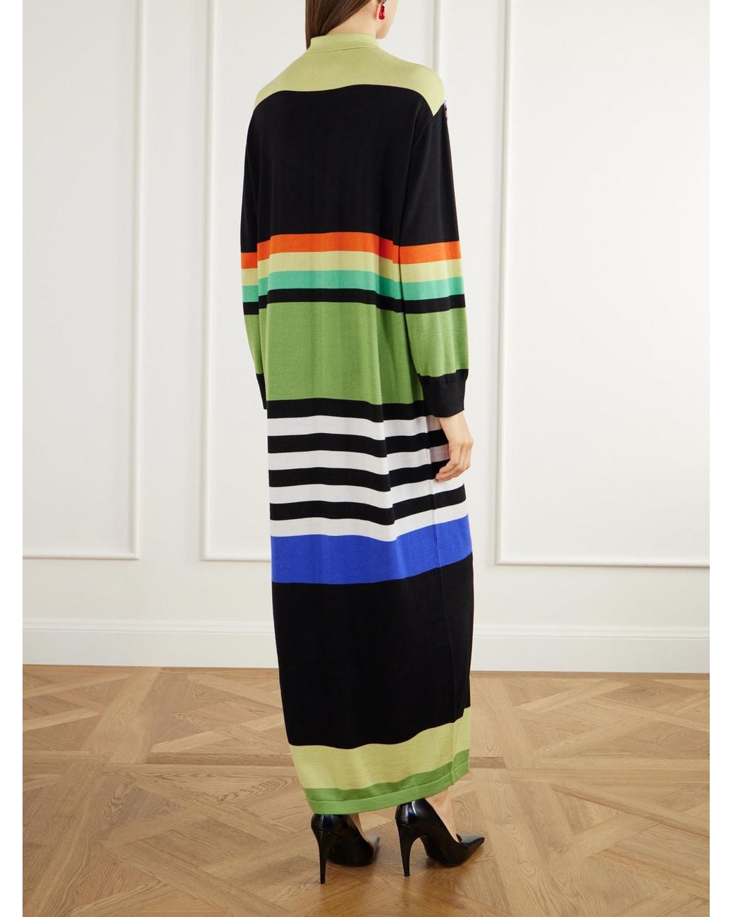Christopher John Rogers Green Striped Merino Wool And Silk-Blend Maxi Dress