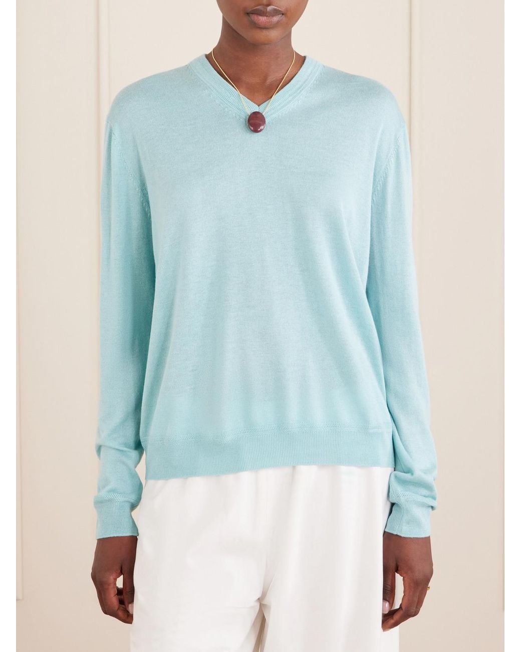 La Ligne Blue Ben Silk, Wool And Cashmere-Blend Knit Sweater