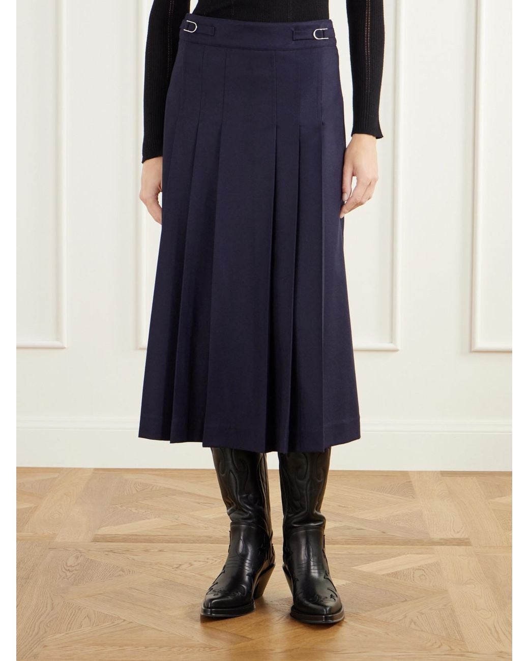 Gabriela Hearst Blue Wesley Pleated Wool And Cashmere-Blend Twill Midi Skirt