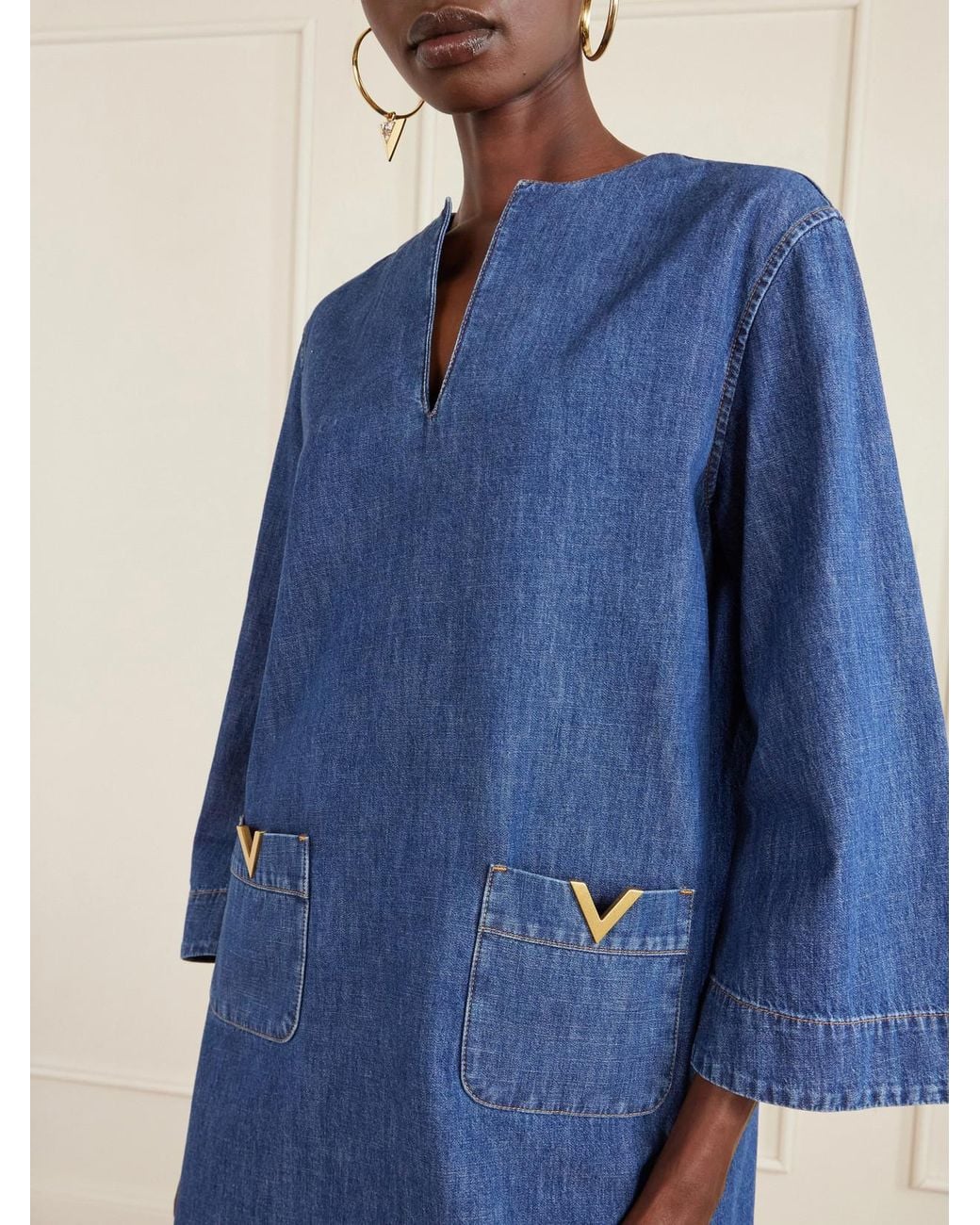 Valentino Garavani Blue Vlogo Embellished Denim Mini Dress