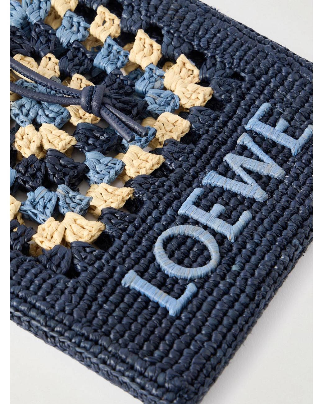 Loewe White Paula's Ibiza Logo-Embroidered Leather-Trimmed Crocheted Raffia Bucket Bag