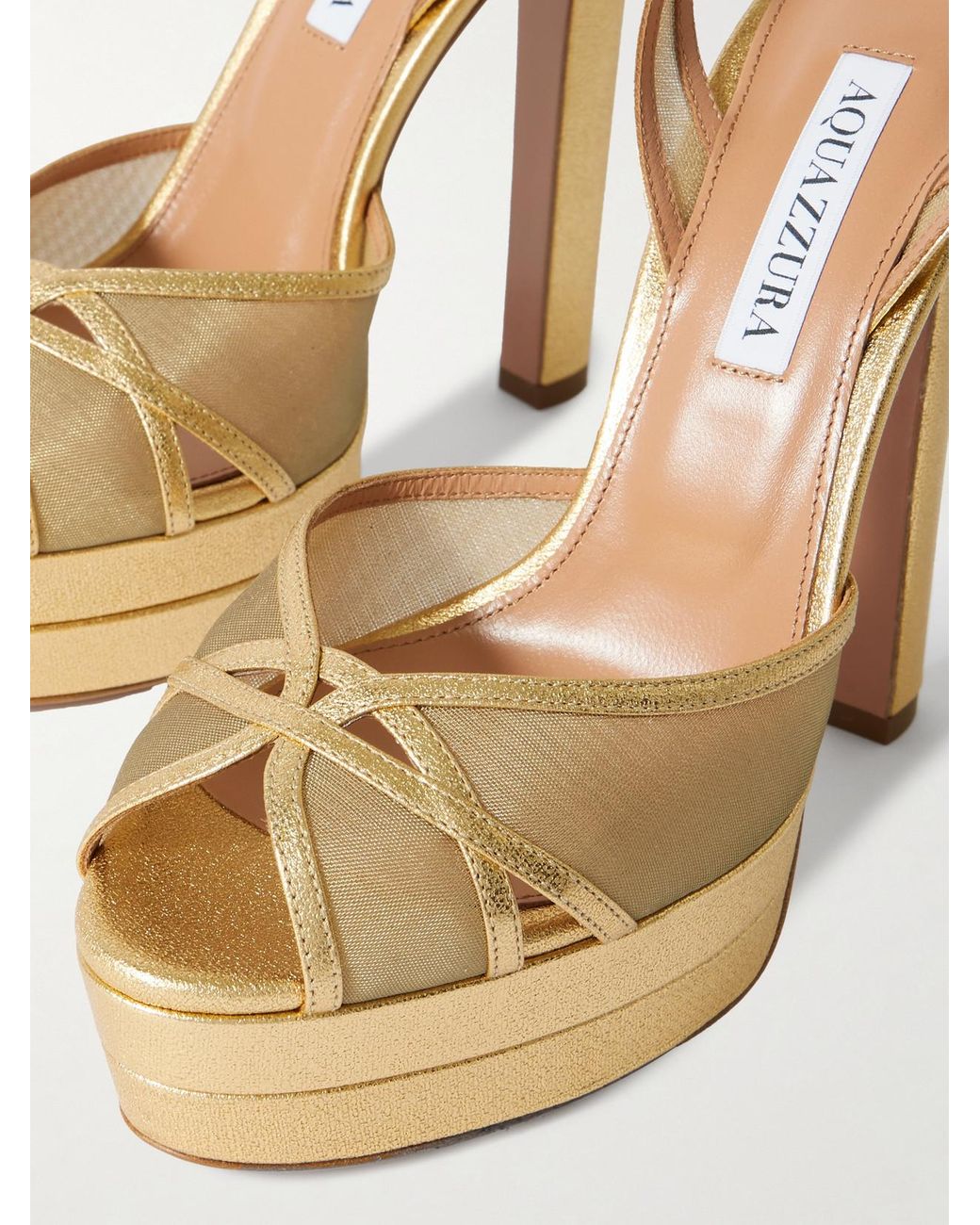 Aquazzura Shear Plateau 130 Metallic Leather-Trimmed Mesh