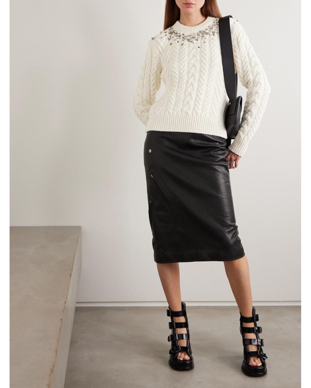 Alexander McQueen Natural Crystal-Embellished Cable-Knit Wool And Cashmere-Blend Sweater