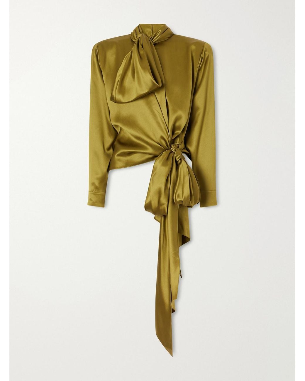 Balmain Metallic Tie-Detailed Silk-Satin Blouse