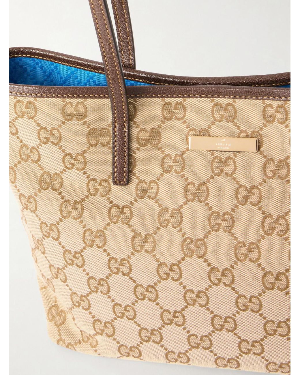 Gucci Natural Leather-Trimmed Coated Canvas-Jacquard Tote