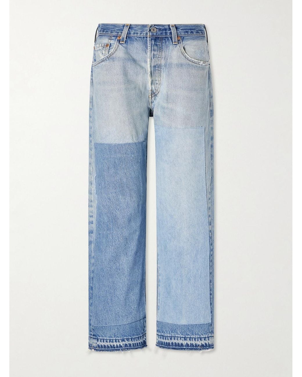 B Sides Blue Vintage Patchwork No.2 Low-Rise Straight-Leg Jeans