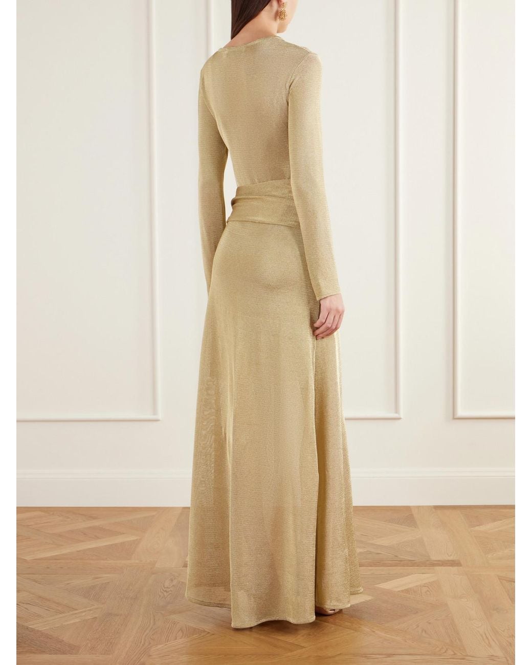 Oscar de la Renta Natural Tie-Detailed Knitted Gown