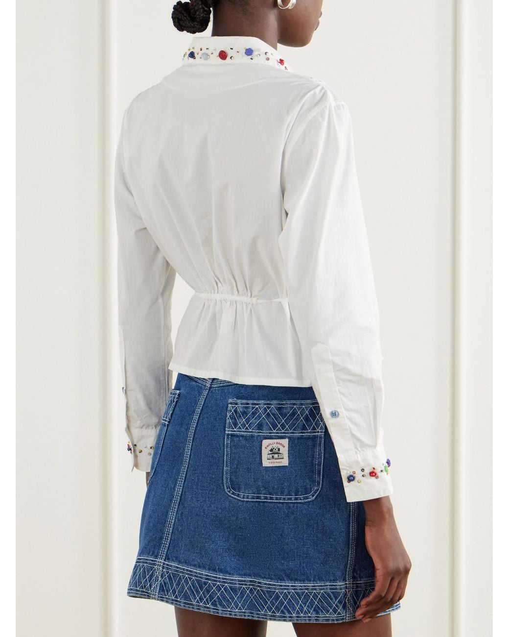 Bode Natural Button Jar Embellished Cotton Blouse