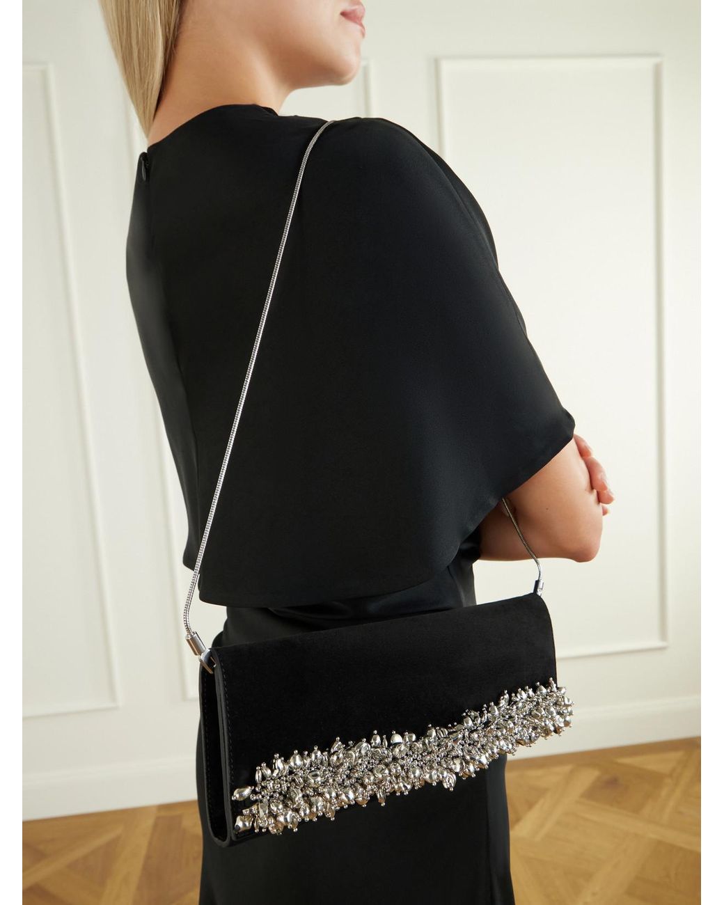 Jonathan Simkhai Black River East West Bead-Embellished Suede Clutch