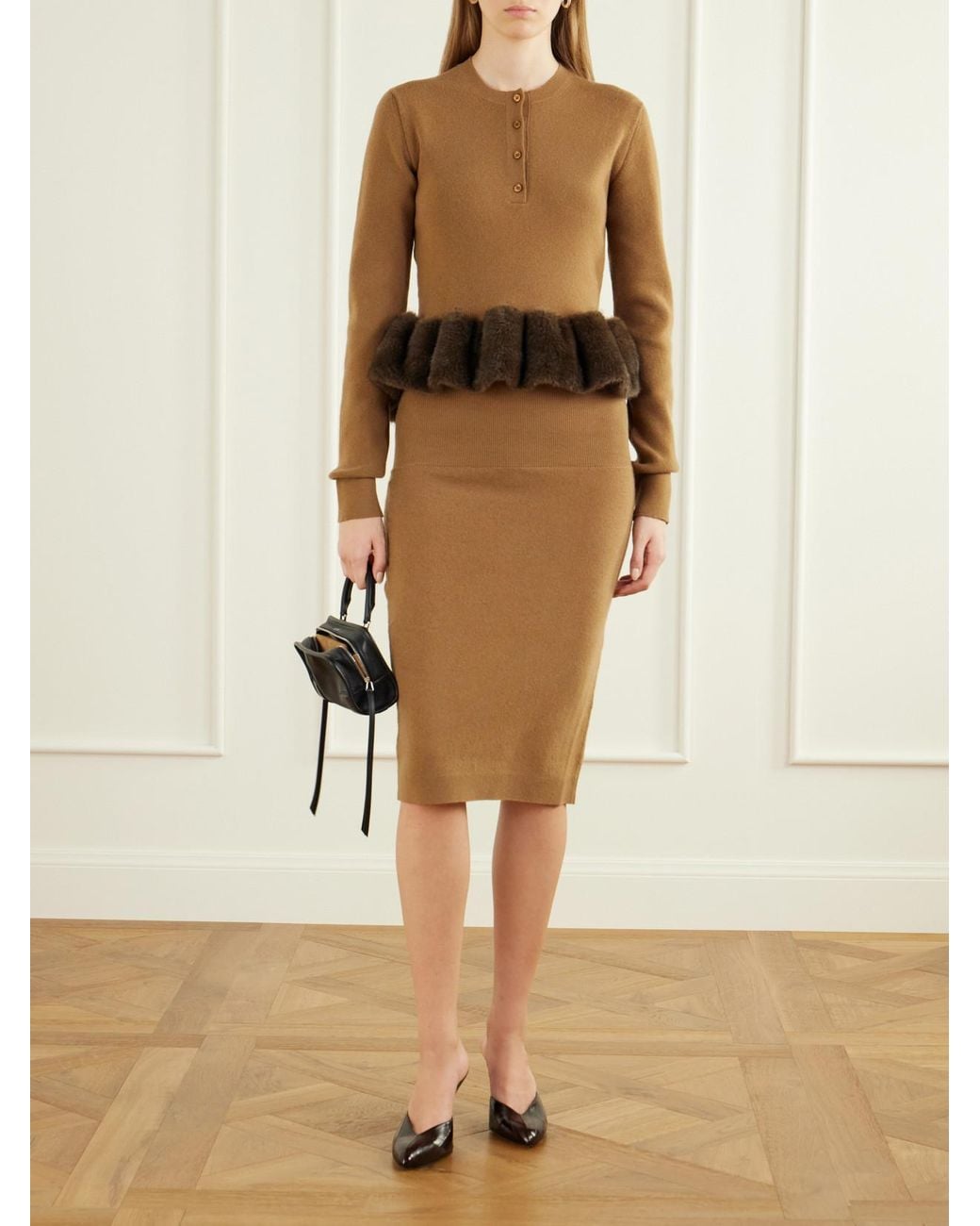 Stella McCartney Brown Shearling-Trim Wool-Blend Cardigan